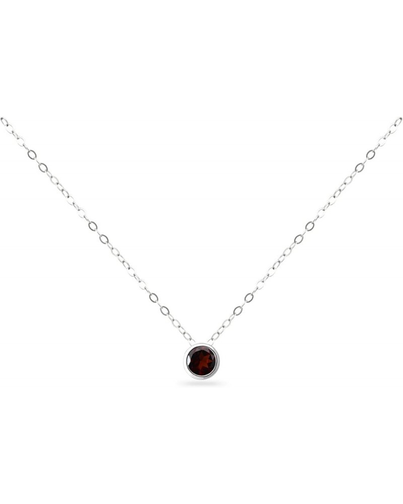 Sterling Silver 7mm Round Bezel Set Genuine Simulated Gemstone Solitaire Pendant Dainty Choker Necklace for Women Girls Jewel...