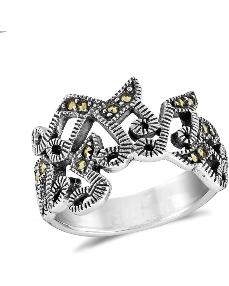 Musical Note Melody Marcasite Style Pyrite .925 Sterling Silver Ring $10.87 Rings