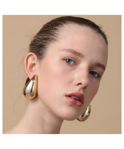 Gold Teardrop Earrings - Bottega Earring Dupes Chunky Gold Hoops Earrings for Women, Lightweight Bottega Drop Earrings Christ...