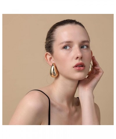 Gold Teardrop Earrings - Bottega Earring Dupes Chunky Gold Hoops Earrings for Women, Lightweight Bottega Drop Earrings Christ...