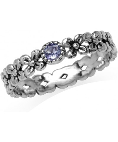 925 Sterling Silver Flower Floral Stack/Stackable Solitaire Eternity Band Ring Jewelry for Teens or Women 7 Silver Genuine Vi...