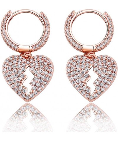 Broken Heart Stud Earrings Iced Out Cubic Zirconia Trend Delicate Jewelry For Women Men Rose gold $13.16 Earrings