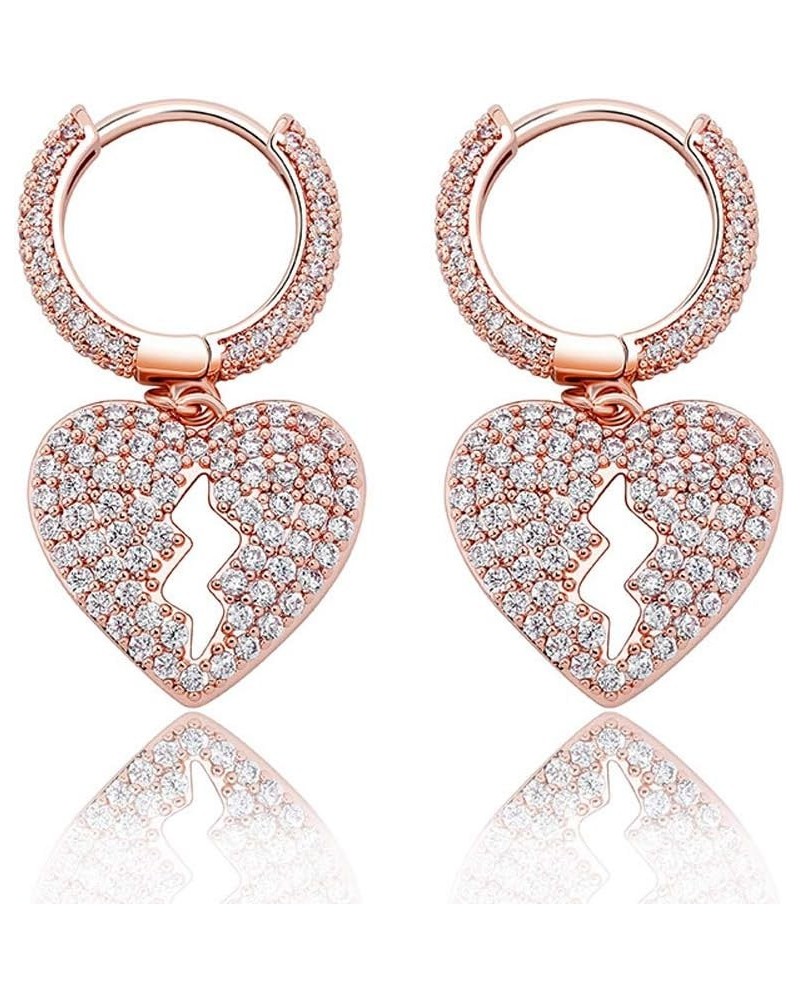 Broken Heart Stud Earrings Iced Out Cubic Zirconia Trend Delicate Jewelry For Women Men Rose gold $13.16 Earrings