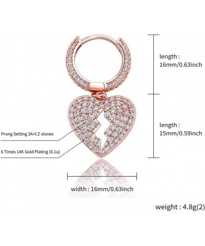 Broken Heart Stud Earrings Iced Out Cubic Zirconia Trend Delicate Jewelry For Women Men Rose gold $13.16 Earrings