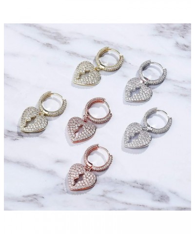 Broken Heart Stud Earrings Iced Out Cubic Zirconia Trend Delicate Jewelry For Women Men Rose gold $13.16 Earrings