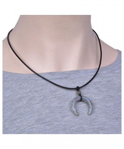 Gemstone Crescent Moon Shape Double Horn Chakra Reiki Pendant Genuine Leather Necklace 18 Inch Labradorite $8.25 Necklaces