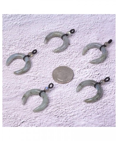 Gemstone Crescent Moon Shape Double Horn Chakra Reiki Pendant Genuine Leather Necklace 18 Inch Labradorite $8.25 Necklaces