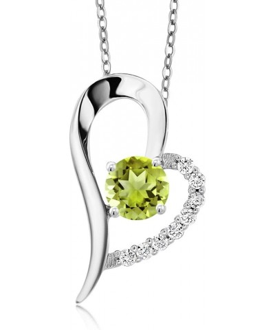 925 Sterling Silver Heart Shape Pendant Necklace For Women (Round 6MM, Gemstone Birthstone, with 18 Inch Chain) Peridot $19.6...