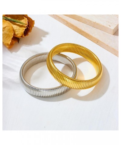 Chunky Gold Bangles Set of 3 - Gold Bracelets for Women Stainless Steel Link Chain Bracelet, Flexible Snake Chain Bangle Brac...