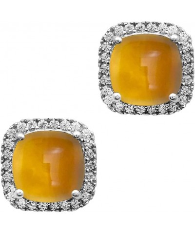 Multi Choice Cushion Shape Gemstone 925 Sterling Silver Solitaire Accents Stud For Women Citrine $19.60 Earrings