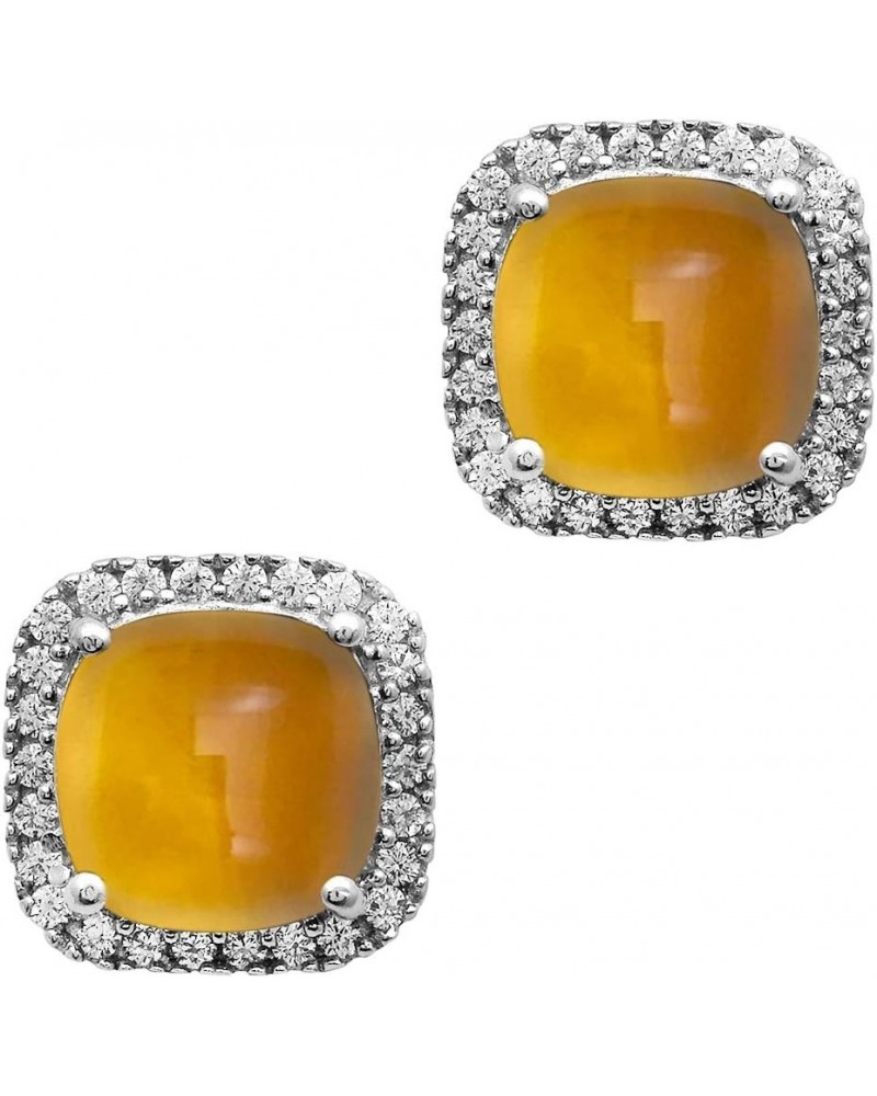 Multi Choice Cushion Shape Gemstone 925 Sterling Silver Solitaire Accents Stud For Women Citrine $19.60 Earrings