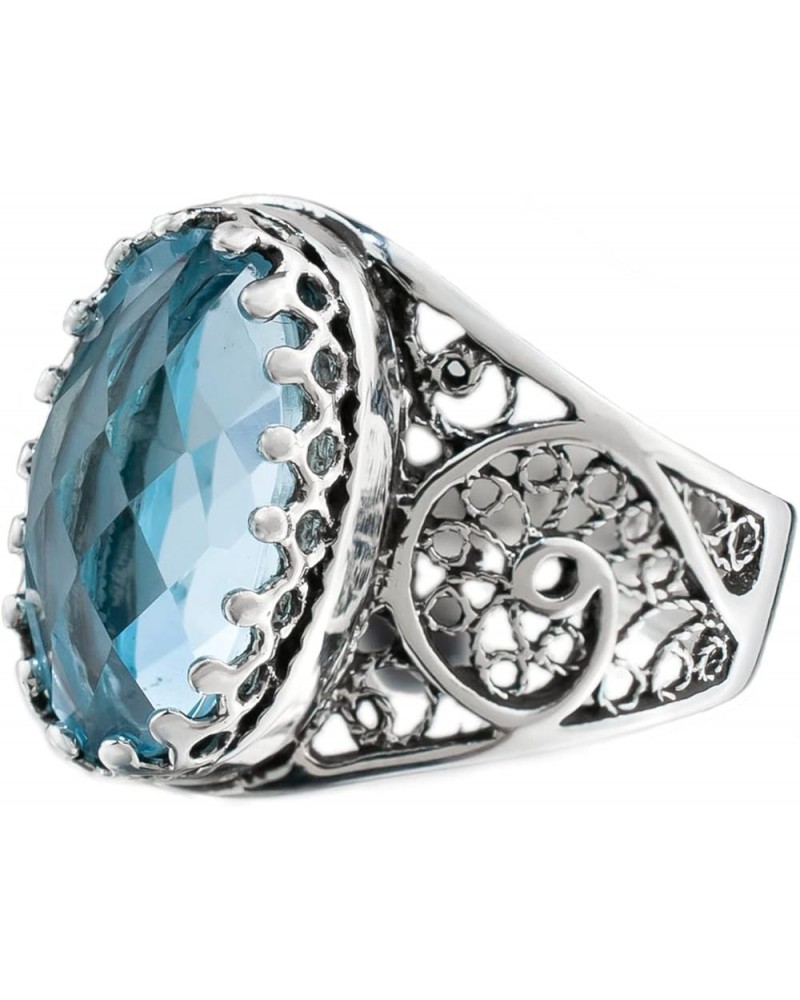 Handcrafted Filigree Art 925 Sterling Silver Women Oval Ring with Gemstone, Gift Boxed Blue Topaz $27.99 Rings