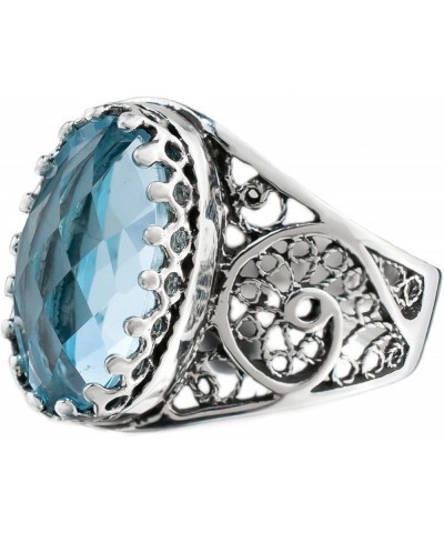 Handcrafted Filigree Art 925 Sterling Silver Women Oval Ring with Gemstone, Gift Boxed Blue Topaz $27.99 Rings