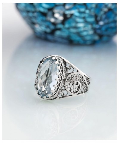 Handcrafted Filigree Art 925 Sterling Silver Women Oval Ring with Gemstone, Gift Boxed Blue Topaz $27.99 Rings