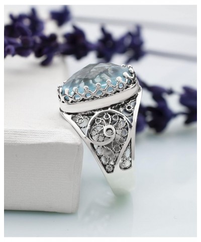 Handcrafted Filigree Art 925 Sterling Silver Women Oval Ring with Gemstone, Gift Boxed Blue Topaz $27.99 Rings