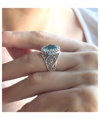 Handcrafted Filigree Art 925 Sterling Silver Women Oval Ring with Gemstone, Gift Boxed Blue Topaz $27.99 Rings