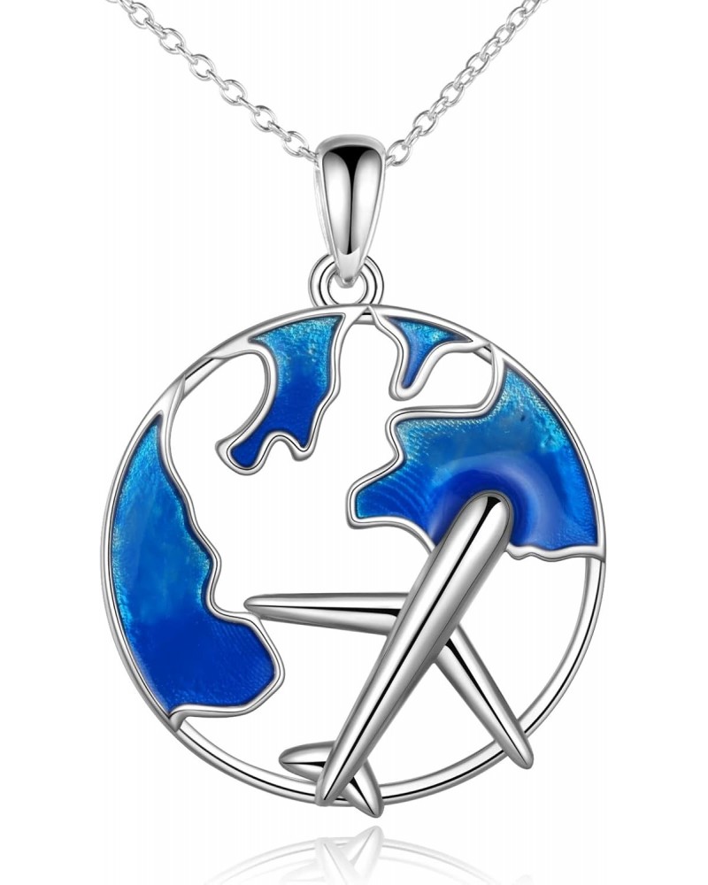 Airplane Necklace for Women Sterling Silver Flight Attendant Gifts(blue) $23.51 Necklaces