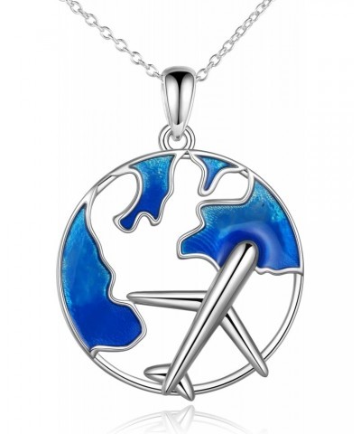 Airplane Necklace for Women Sterling Silver Flight Attendant Gifts(blue) $23.51 Necklaces