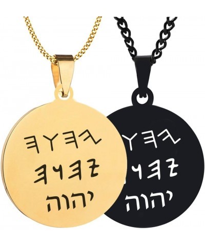 2PCS Handmade Engraved The Tetragrammaton Hebrew Yhwh Latin Script Stainless Steel Pendant Necklace Chain Black+Gold $6.31 Ne...