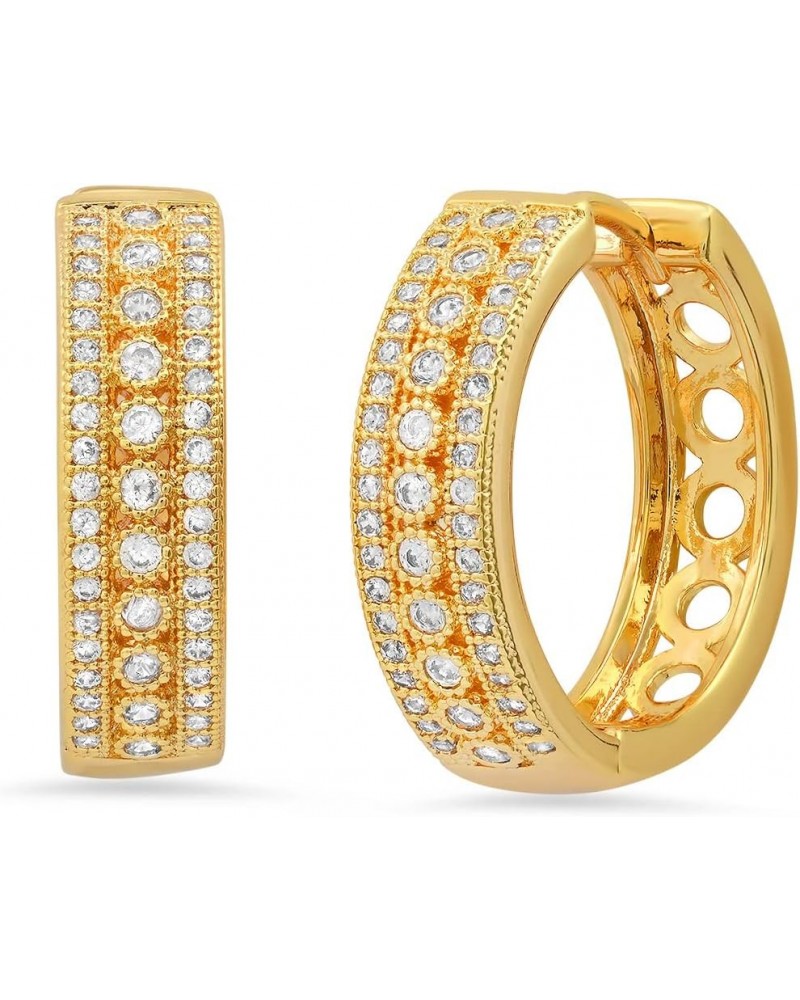 Steeltime Brass Huggie Earrings with Simulated Diamonds Gold Huggie $11.57 Earrings