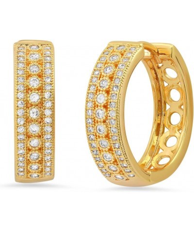 Steeltime Brass Huggie Earrings with Simulated Diamonds Gold Huggie $11.57 Earrings