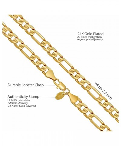 7mm Figaro Chain Necklace Diamond Cut 24k Real Gold Plated Gold 18 inches $36.66 Necklaces