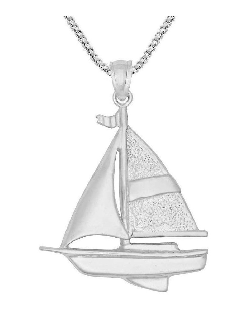 Sterling Silver Sailboat Pendant, Made in USA, 18" Italian Box Chain Pendant w/ 0.8mm 18" Box Chain $12.96 Necklaces