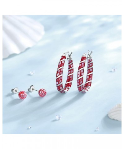 Shell Hoop Earrings, Rhodium Plated Oval Inside Out Hoop Earrings For Women Fashion Jewelry Gift Red Shell $15.30 Earrings