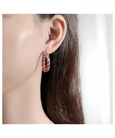 Shell Hoop Earrings, Rhodium Plated Oval Inside Out Hoop Earrings For Women Fashion Jewelry Gift Red Shell $15.30 Earrings