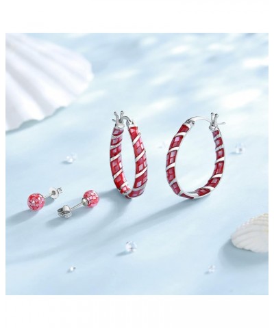 Shell Hoop Earrings, Rhodium Plated Oval Inside Out Hoop Earrings For Women Fashion Jewelry Gift Red Shell $15.30 Earrings