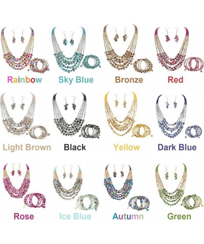 Bohemian Layered Shell Beaded Necklace Set Seed Bead Irregular Costume Jewelry for Women Sky Blue-SL $11.36 Jewelry Sets