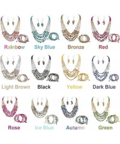 Bohemian Layered Shell Beaded Necklace Set Seed Bead Irregular Costume Jewelry for Women Sky Blue-SL $11.36 Jewelry Sets