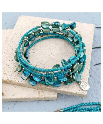 Bohemian Layered Shell Beaded Necklace Set Seed Bead Irregular Costume Jewelry for Women Sky Blue-SL $11.36 Jewelry Sets