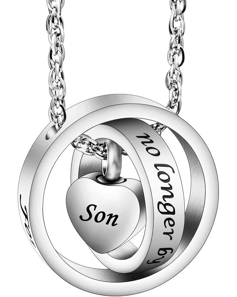 Urn Necklace for Ashes No Longer by My Side, Forever in My Heart Carved Locket Cremated Ashes Necklace Silver-Son $11.79 Neck...