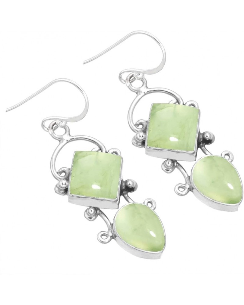 925 Sterling Silver Handmade Drop Dangle Earring for Women Two Gemstone Fashion Jewelry for Gift (98558_E) Prehnite $22.08 Ea...