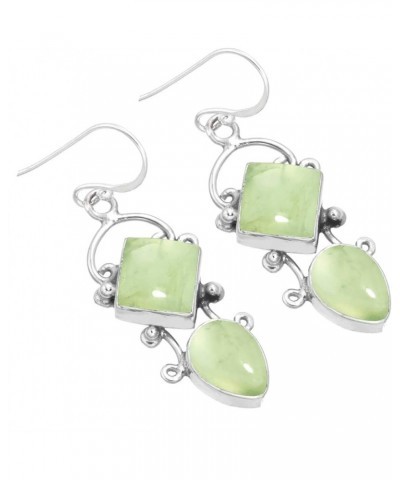 925 Sterling Silver Handmade Drop Dangle Earring for Women Two Gemstone Fashion Jewelry for Gift (98558_E) Prehnite $22.08 Ea...