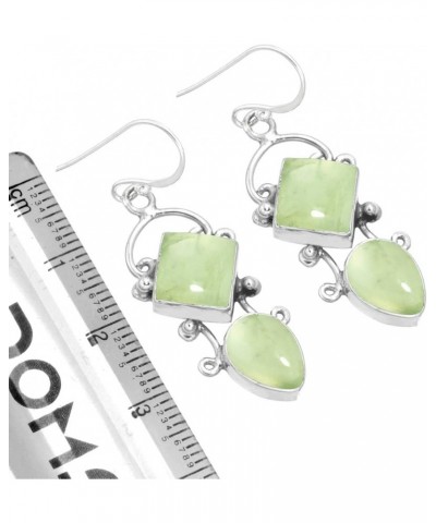 925 Sterling Silver Handmade Drop Dangle Earring for Women Two Gemstone Fashion Jewelry for Gift (98558_E) Prehnite $22.08 Ea...