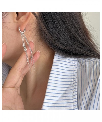 Star Chain Dangle Earrings for Women Girls 925 Sterling Silver Small Hoop Earring Long Tassel Chains Shooting Stars Statement...