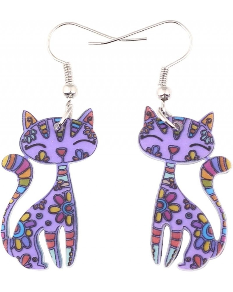 Acrylic Long Drop Dangle Cat Earrings "CAYLEIGH Statement Pop-Art Kitten Gift Girl Women Purple $6.50 Earrings