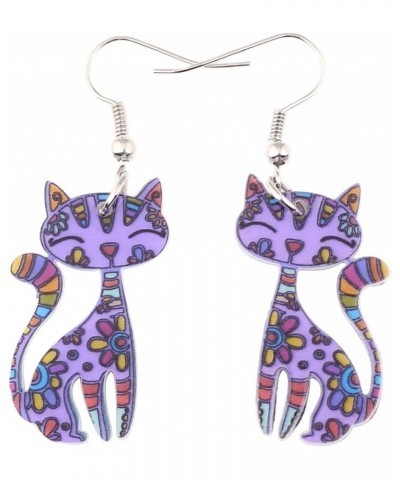 Acrylic Long Drop Dangle Cat Earrings "CAYLEIGH Statement Pop-Art Kitten Gift Girl Women Purple $6.50 Earrings