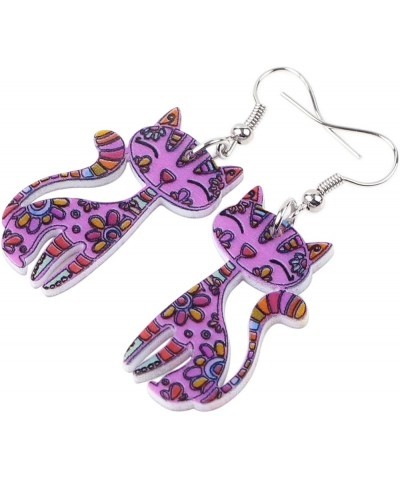 Acrylic Long Drop Dangle Cat Earrings "CAYLEIGH Statement Pop-Art Kitten Gift Girl Women Purple $6.50 Earrings