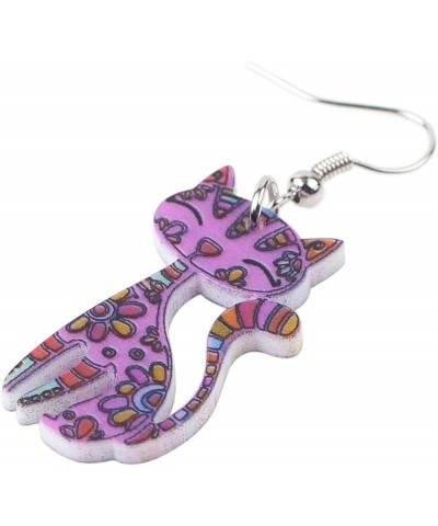 Acrylic Long Drop Dangle Cat Earrings "CAYLEIGH Statement Pop-Art Kitten Gift Girl Women Purple $6.50 Earrings