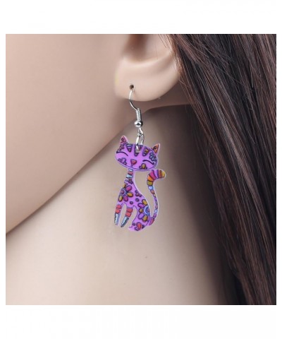 Acrylic Long Drop Dangle Cat Earrings "CAYLEIGH Statement Pop-Art Kitten Gift Girl Women Purple $6.50 Earrings