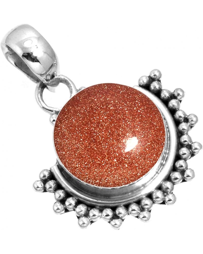 925 Sterling Silver Handmade Pendant for Women 12 MM Round Gemstone Statement Jewelry for Gift (99583_P) Gold Stone $15.37 Pe...