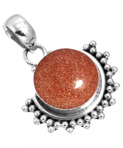 925 Sterling Silver Handmade Pendant for Women 12 MM Round Gemstone Statement Jewelry for Gift (99583_P) Gold Stone $15.37 Pe...