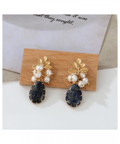 Fannifen Earrings for Women Girl Stud Lapis Lazuli Dangle Earrings Niche European American Style High Design Natural Freshwat...