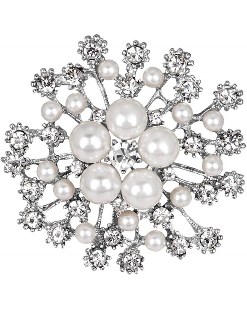 Ladies Snowflake Faux Pearl Rhinestone Decor Brooch Pin Corsage Fashion Creative Gift Silver $3.63 Brooches & Pins