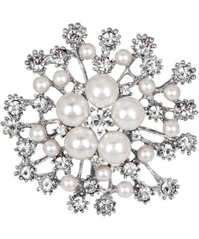 Ladies Snowflake Faux Pearl Rhinestone Decor Brooch Pin Corsage Fashion Creative Gift Silver $3.63 Brooches & Pins