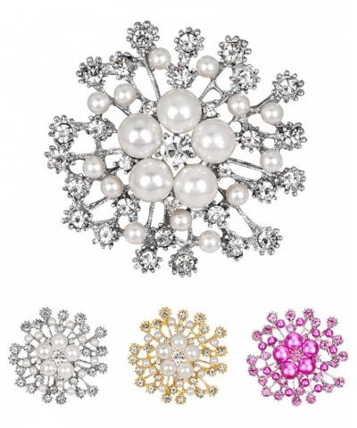 Ladies Snowflake Faux Pearl Rhinestone Decor Brooch Pin Corsage Fashion Creative Gift Silver $3.63 Brooches & Pins