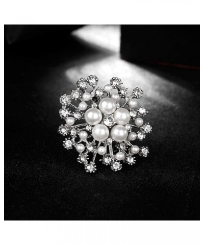 Ladies Snowflake Faux Pearl Rhinestone Decor Brooch Pin Corsage Fashion Creative Gift Silver $3.63 Brooches & Pins